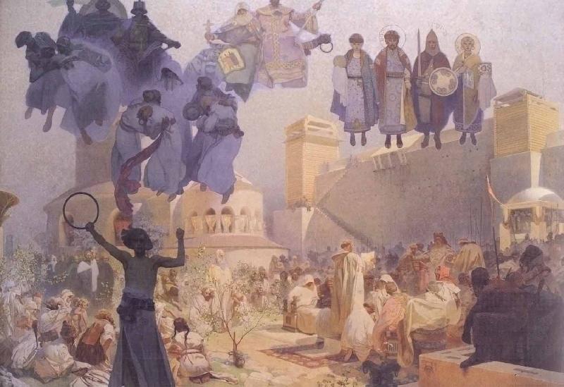 Alfons Mucha Slavs in their Original Homeland: Between the Turanian Whip and the sword of the Goths oil painting picture